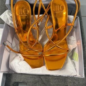 Jennifer Lopez Metallic Orange Strappy Heeled Sandals